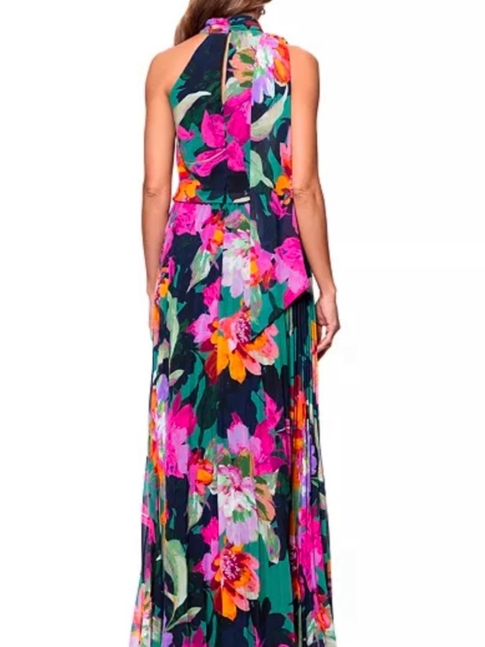 XscapeFloral One-Shoulder Maxi Dress in Teal & Pink - Picture 2 of 4